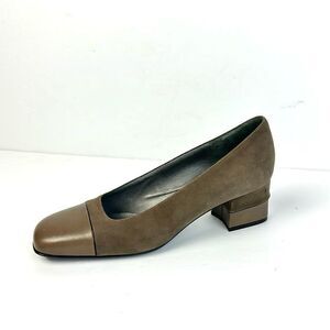 Bruno Magli Italy Suede Leather Taupe Shoes Pumps Heels Square Toe size US 7